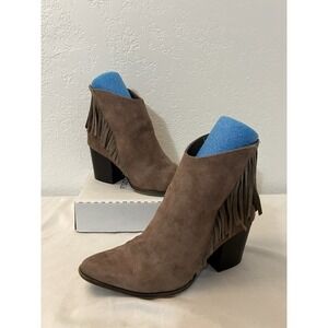 Boots Size 9.5 Tan Fringe Mossimo Suede Leather Ankle Womens Boho Weatern 17730